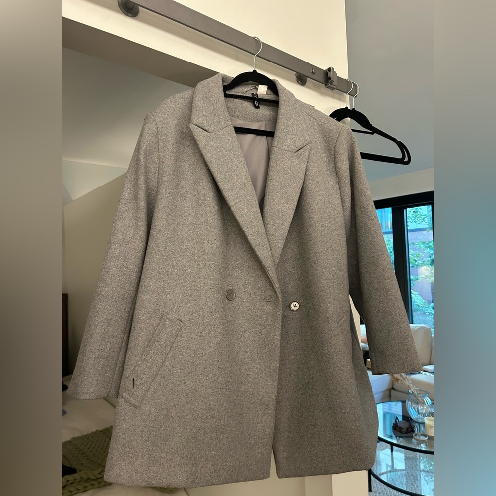 H&M Gray Wool Blend Oversized Double Breasted Coat XL